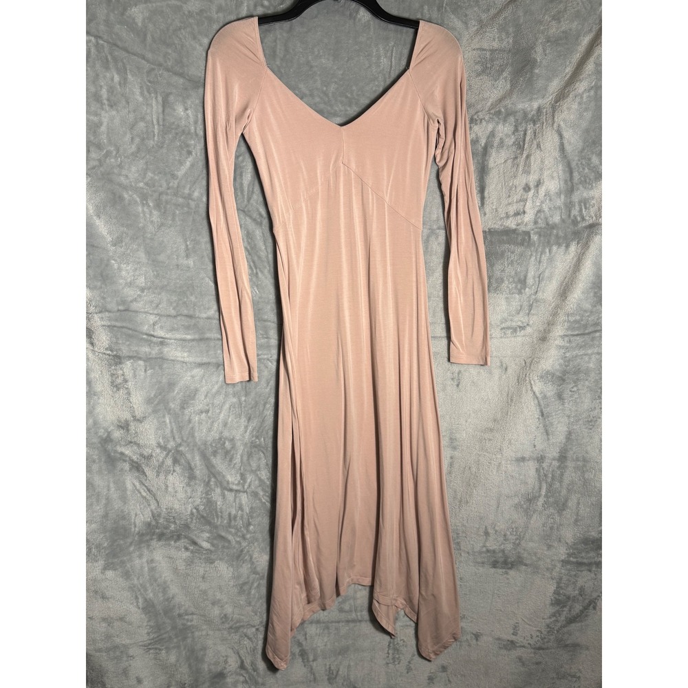 Wilfred Dusty Rose V Neck Long Sleeve Asymmetrical Hem Midi Dress Size S Aritzia